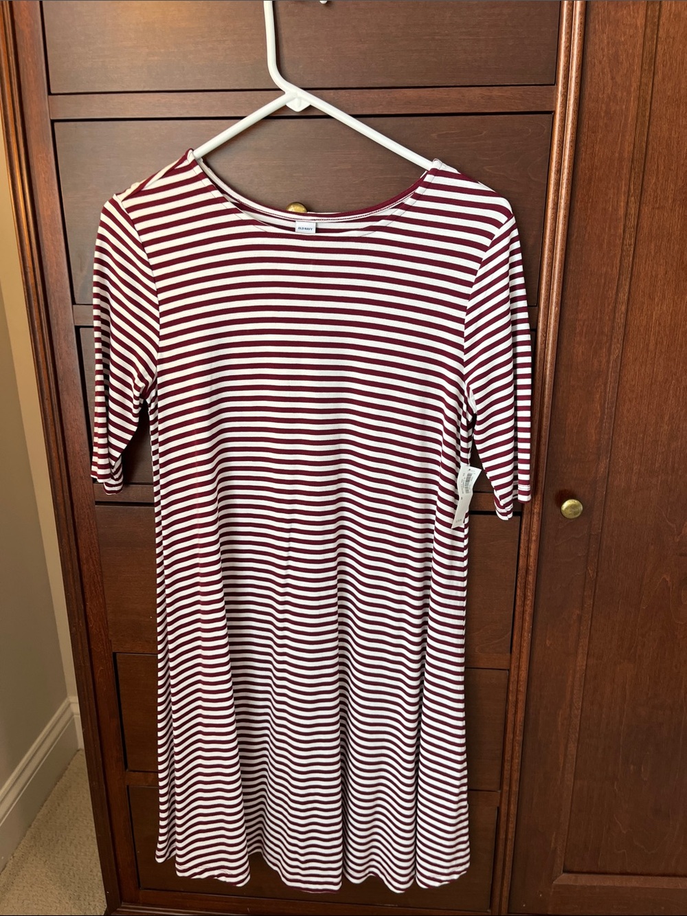 Old Navy Burgundy and White Striped shirt dress
